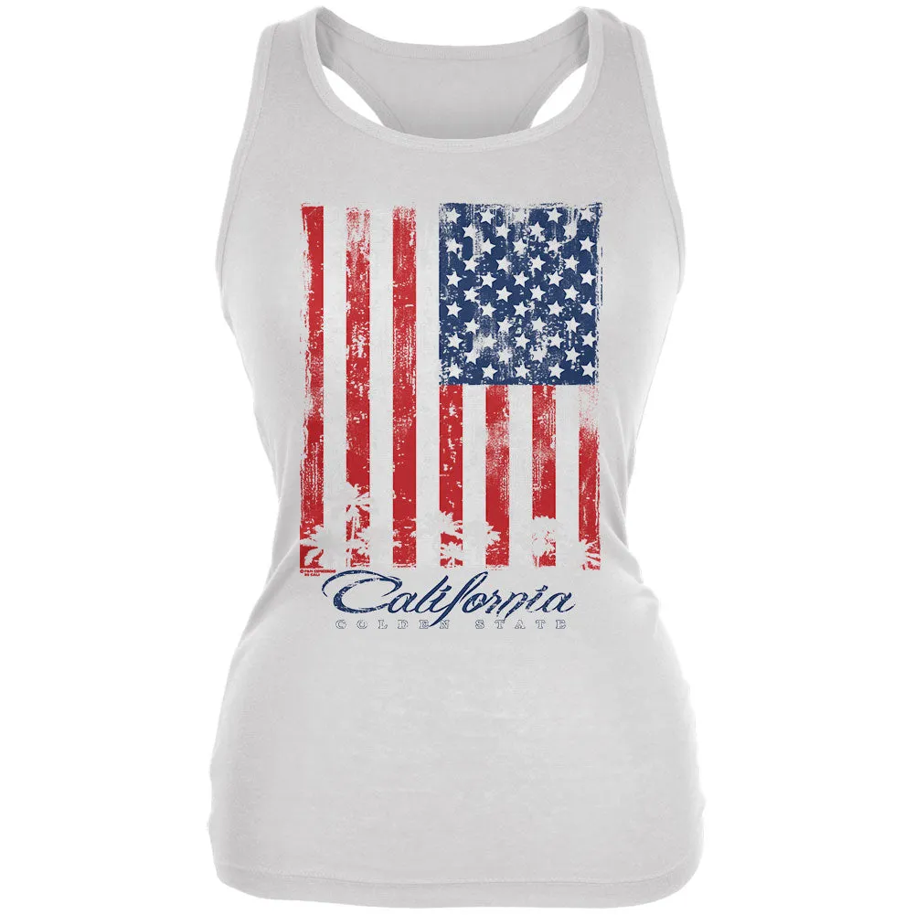 Flag Palm Trees California Golden State Juniors Soft Tank Top sold by Old Glory