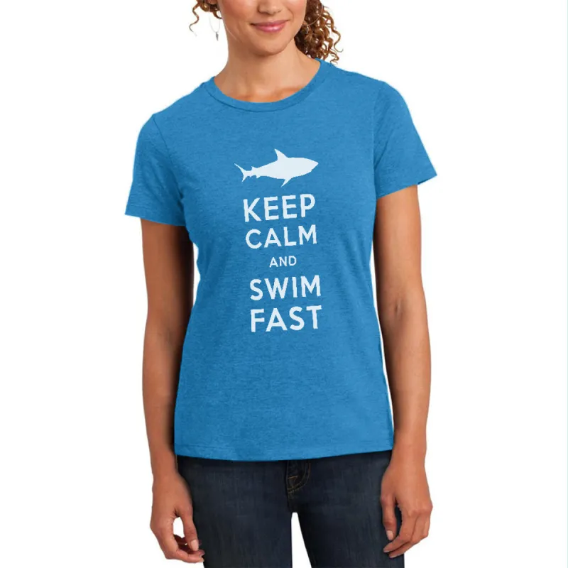 Shark Keep Calm and Swim Fast Womens Soft Heather T Shirt sold by Old Glory