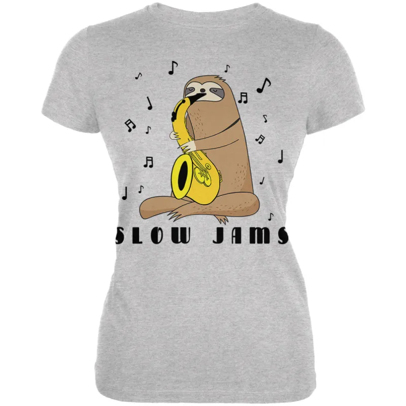 Sloth Slow Jams Funny Pun Saxophone Juniors Soft T Shirt sold by Old Glory