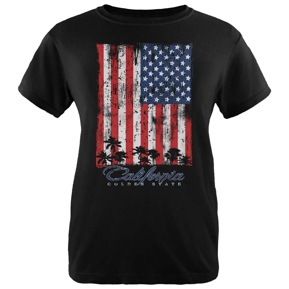 Flag Palm Trees California Golden State Womens T Shirt sold by Old Glory