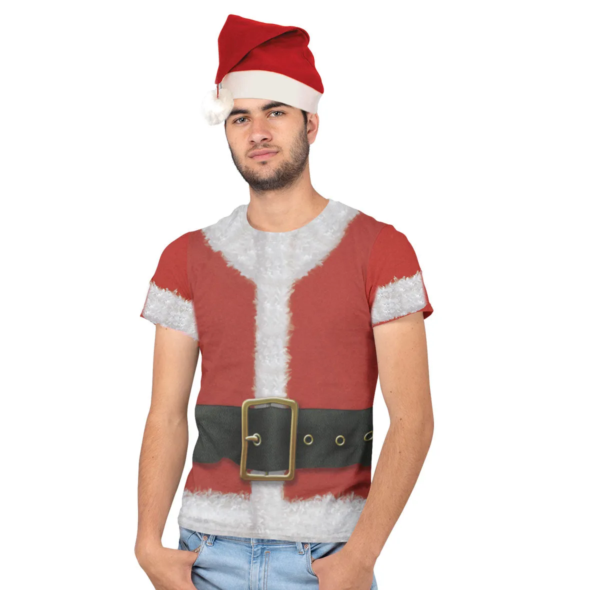 Christmas Costume Santa Claus All Over Mens Costume T Shirt with Santa Hat sold by Old Glory