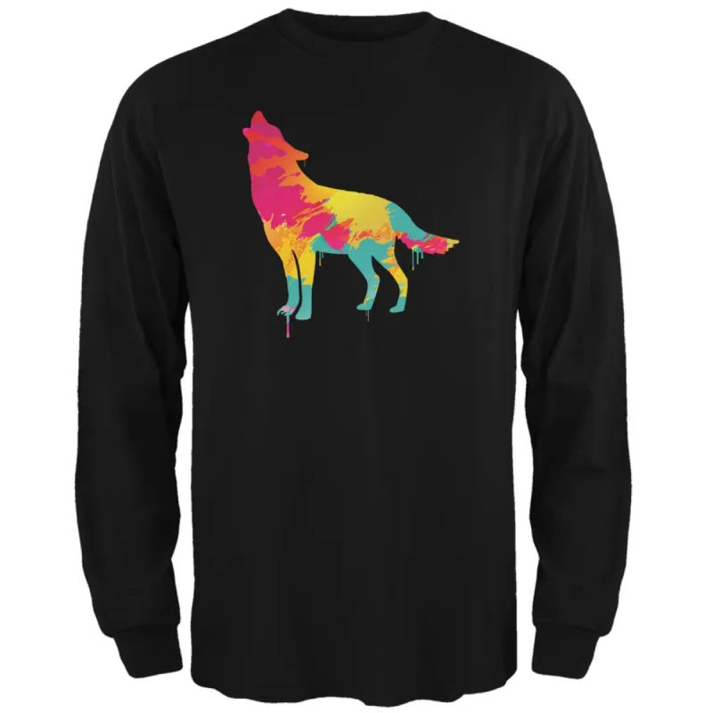 Splatter Wolf Black Adult Long Sleeve T-Shirt sold by Old Glory