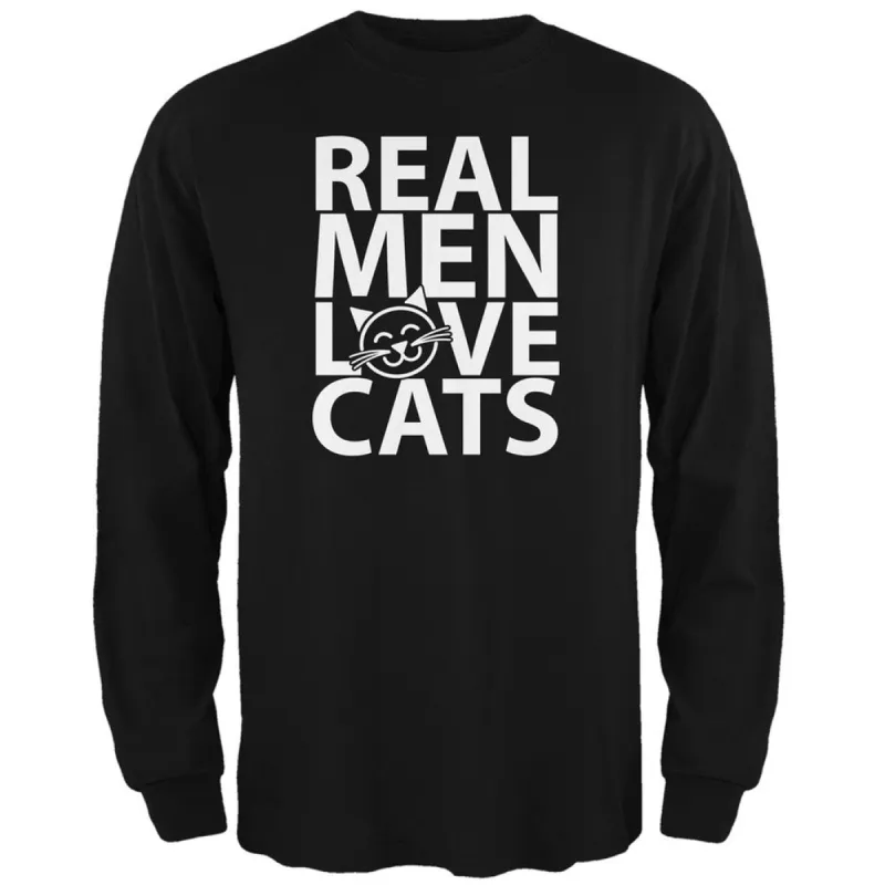Valentine's Day - Real Men Love Cats Black Adult Long Sleeve T-Shirt sold by Old Glory
