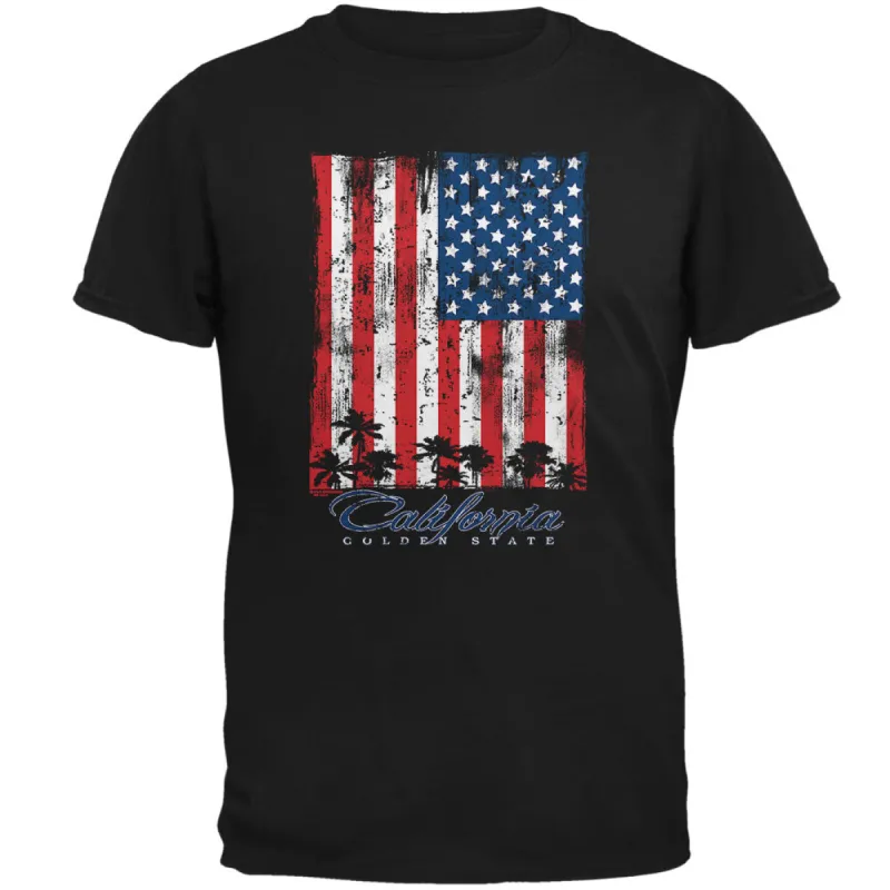 Flag Palm Trees California Golden State Mens T Shirt sold by Old Glory