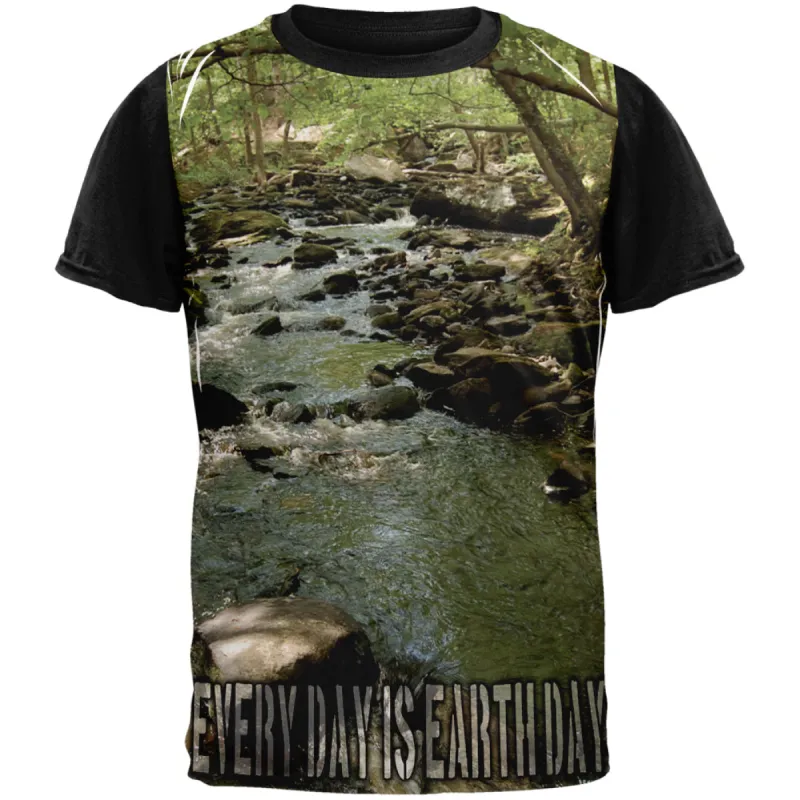 Earth Day River Woods Hiking Adult Black Back T-Shirt sold by Old Glory
