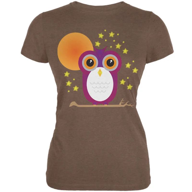 Halloween Starry Night Owl Heather Brown Juniors Soft T-Shirt sold by Old Glory