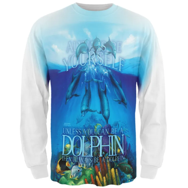 Always Be Yourself Unless Dolphin All Over Mens Long Sleeve T Shirt sold by Old Glory