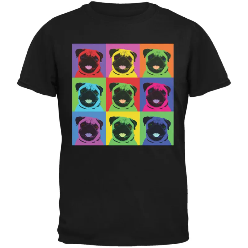 Pug Pop Art Repeating Squares Black Adult T-Shirt sold by Old Glory