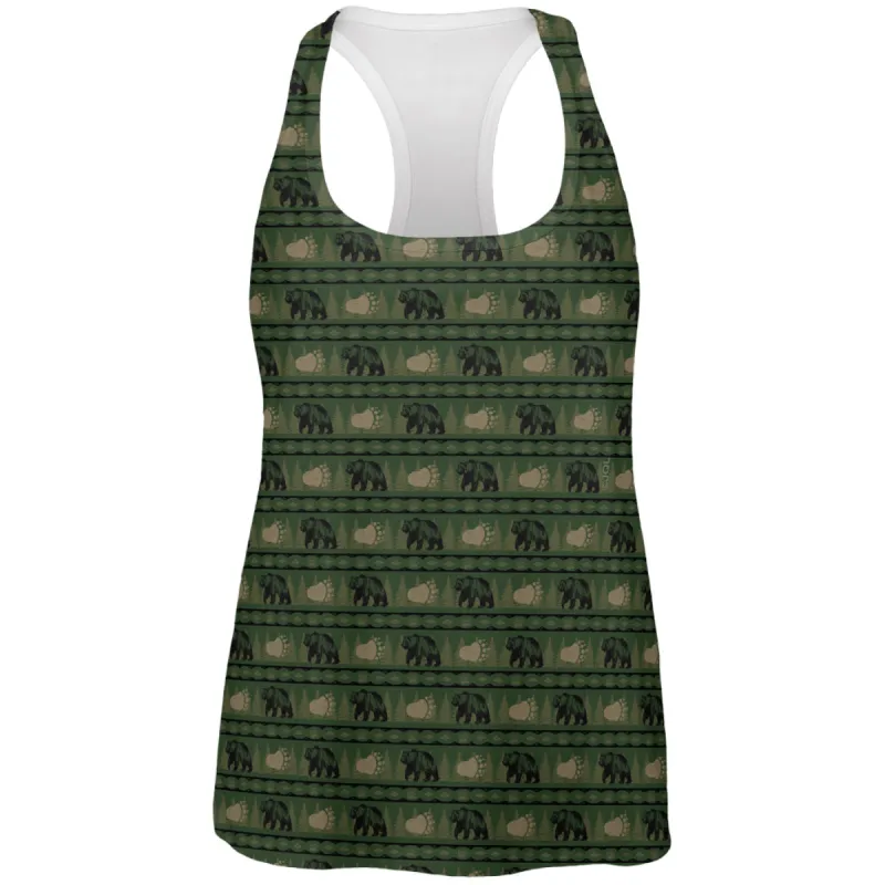 Grizzly Bear Adirondack Pattern Green All Over Womens Work Out Tank Top sold by Old Glory