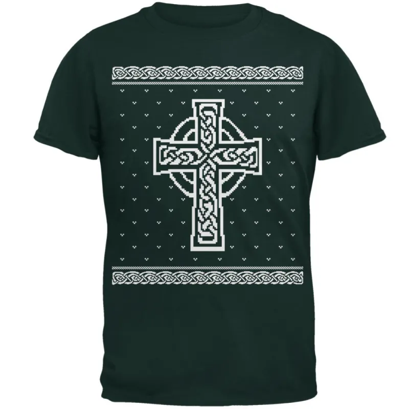 Celtic Cross Irish Ugly Christmas Sweater Mens T Shirt sold by Old Glory