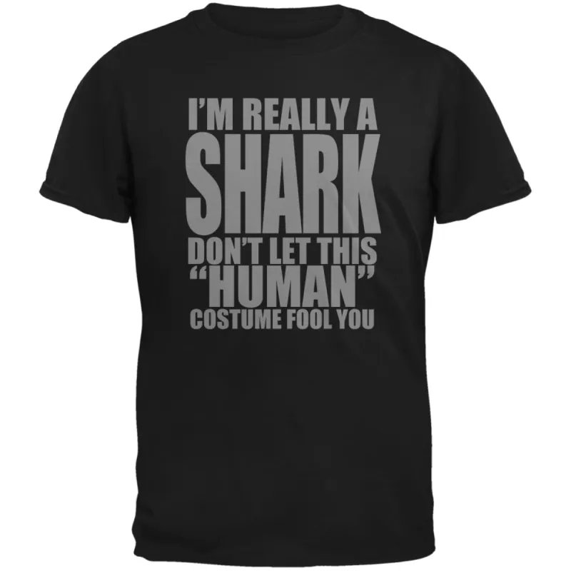 Halloween Human Shark Costume Black Adult T-Shirt sold by Old Glory