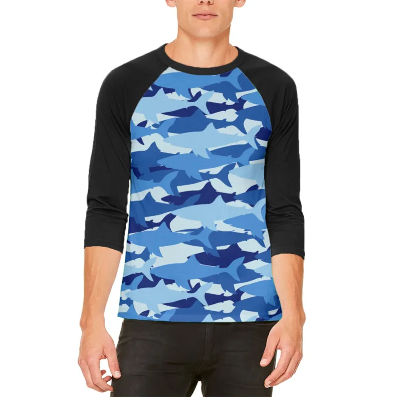 Great White Shark Camo Mens Raglan T Shirt sold by Old Glory