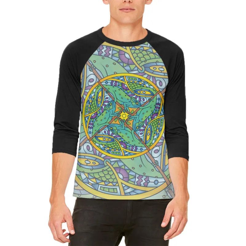 Mandala Trippy Stained Glass Chameleon Mens Raglan T Shirt sold by Old Glory