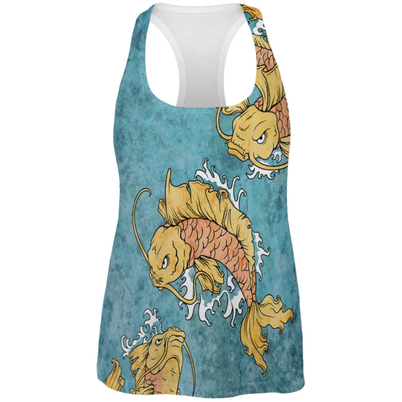 Japanese Koi Fish Tattoo Style All Over Womens Work Out Tank Top sold by Old Glory