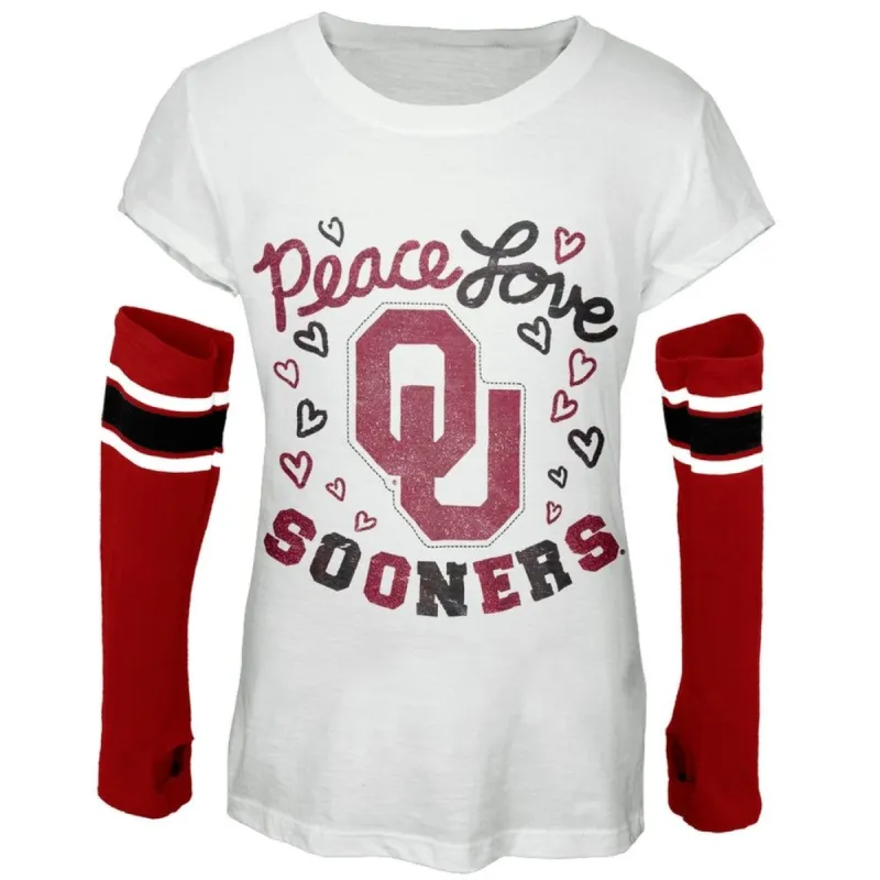 Oklahoma Sooners - Peace Glitter Logo Girls Juvy T-Shirt w/Detachable Sleeves sold by Old Glory