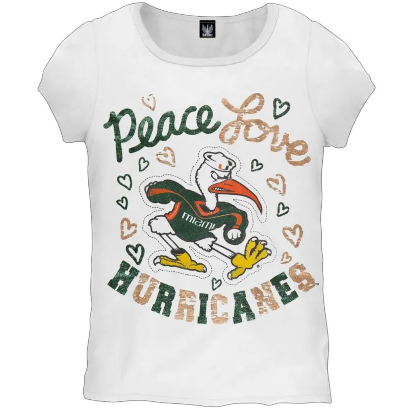 Miami Hurricanes - Peace Glitter Logo Girls Juvy T-Shirt sold by Old Glory