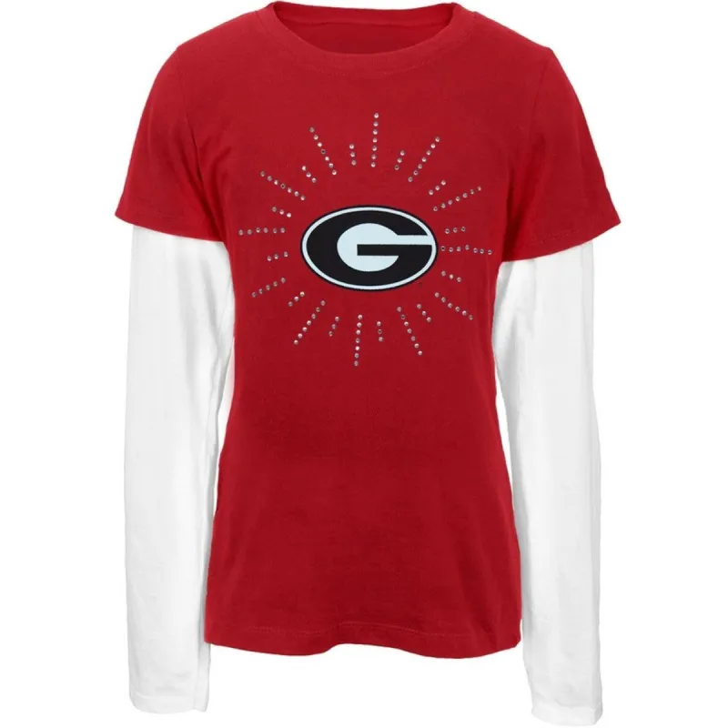 Georgia Bulldogs - Rhinestone Ray Logo Girls Youth 2fer Long Sleeve T-Shirt sold by Old Glory