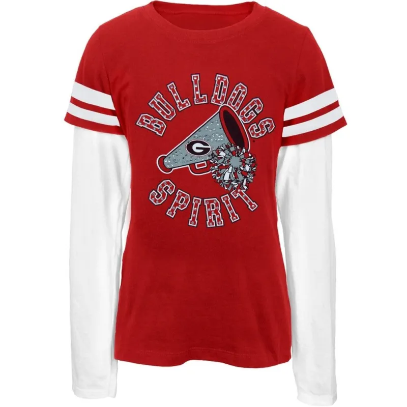Georgia Bulldogs - Rhinestone Spirit Girls Juvy 2fer Long Sleeve T-Shirt sold by Old Glory