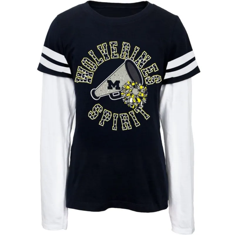 Michigan Wolverines - Rhinestone Spirit Youth 2fer Long Sleeve T-Shirt sold by Old Glory