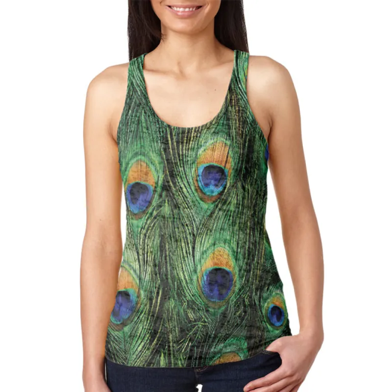 Peacock Feathers Juniors Burnout Racerback Tank Top sold by Old Glory