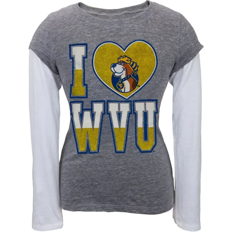 West Virginia Mountaineers - Glitter I Heart Youth 2fer Long Sleeve T-Shirt sold by Old Glory
