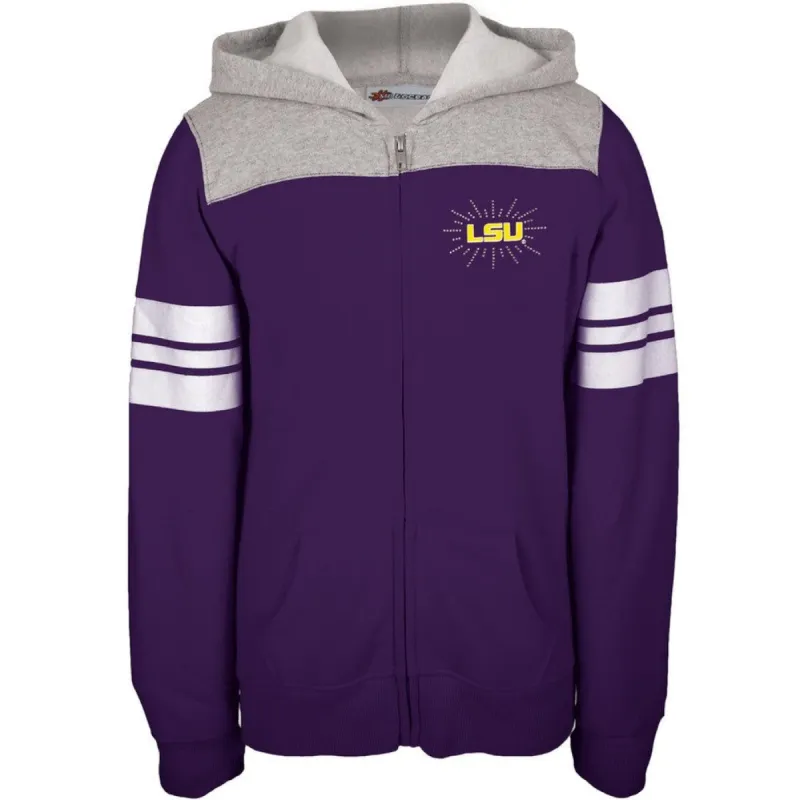 LSU Tigers - Rhinestone Rays Logo Girls Juvy Zip Hoodie sold by Old Glory