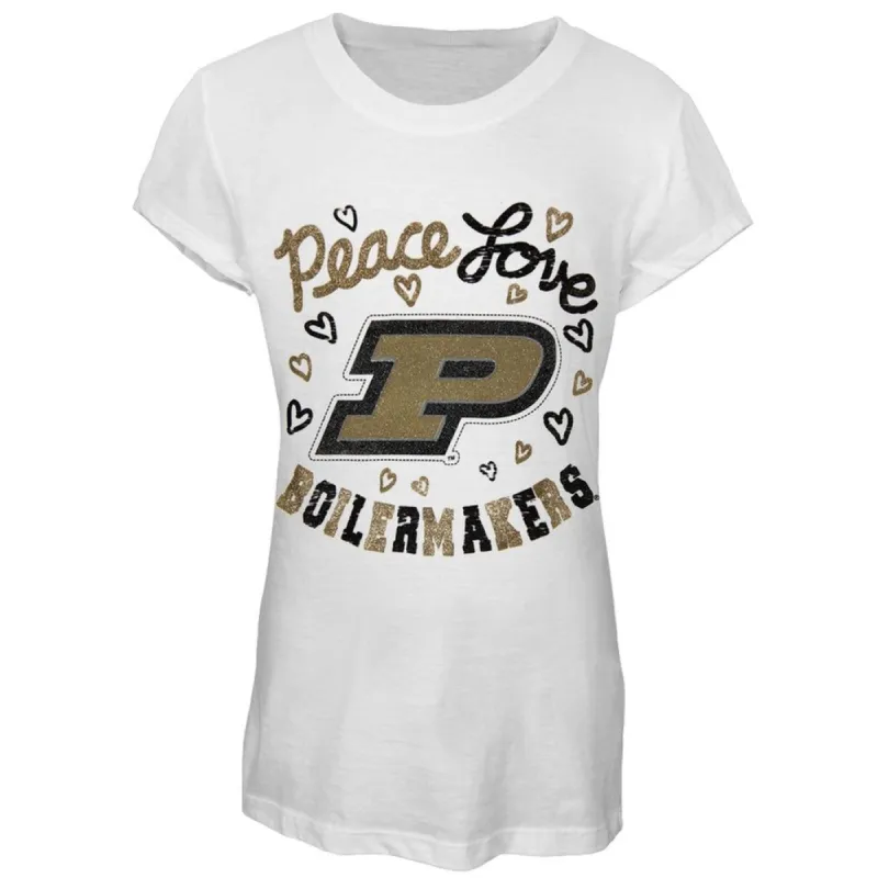 Purdue Boilermakers - Peace Glitter Logo Girls Youth T-Shirt sold by Old Glory