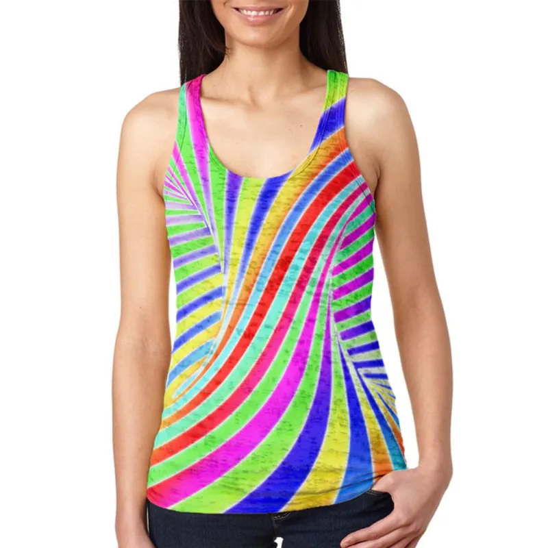 Rainbow Trippy Swirl Juniors Burnout Racerback Tank Top sold by Old Glory