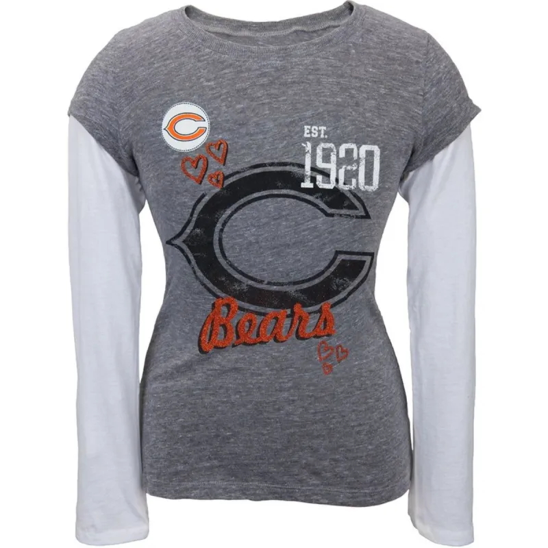 Chicago Bears - Glitter Hearts Girls Youth 2fer Long Sleeve T-Shirt sold by Old Glory