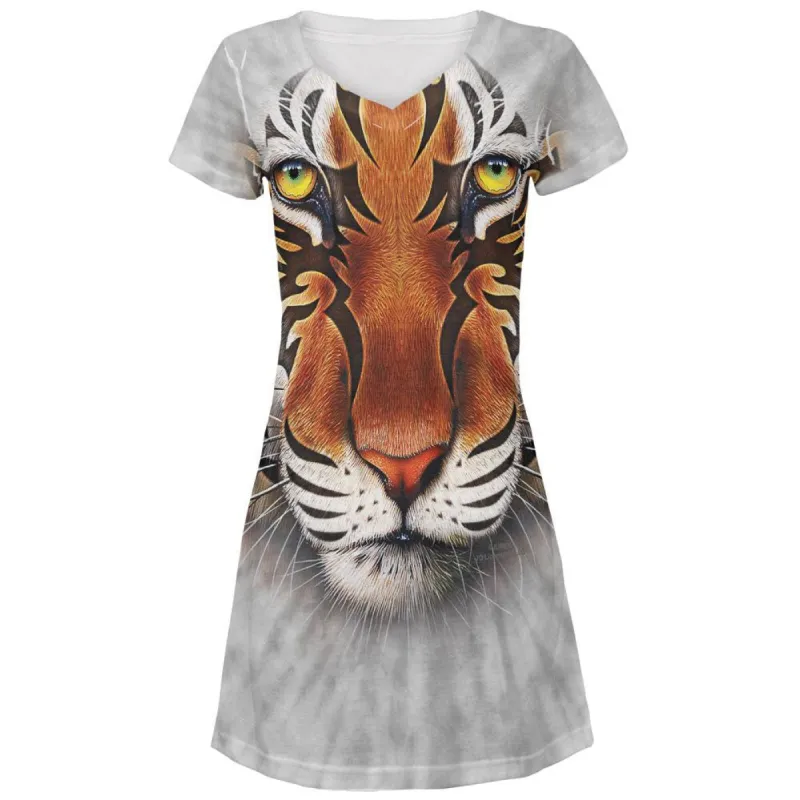 Tribal Tiger All Over Juniors V-Neck Dress sold by Old Glory