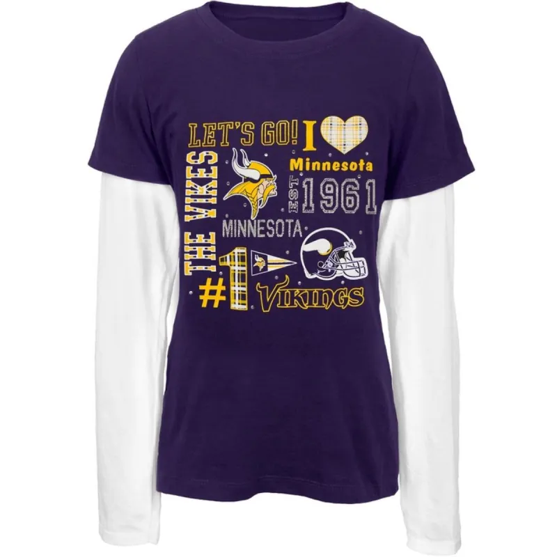 Minnesota Vikings - Rhinestone Spirit Girls Youth 2fer Long Sleeve T-Shirt sold by Old Glory