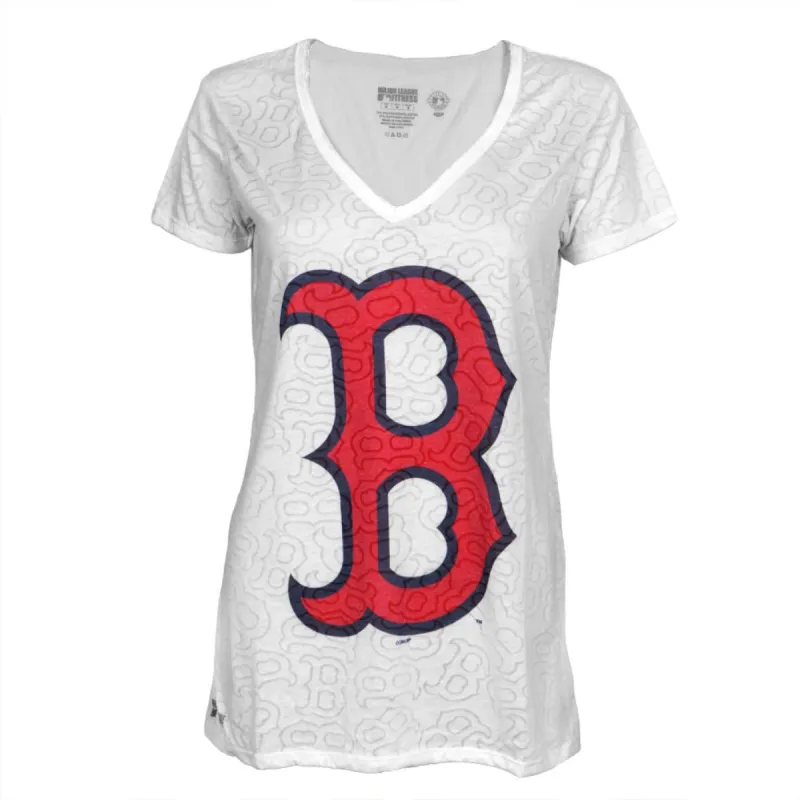 Boston Red Sox - Large Logo Juniors Burnout V-Neck T-Shirt sold by Old Glory