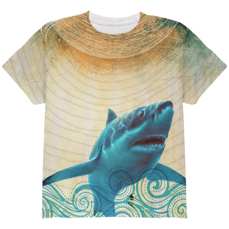 Great White Shark in Waves All Over Youth T Shirt sold by Old Glory