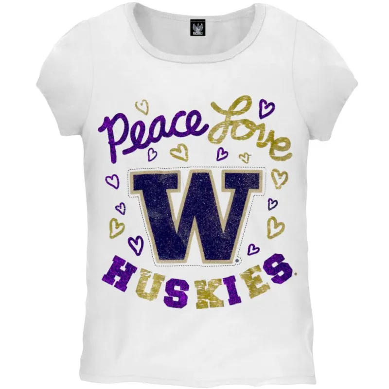 Washington Huskies - Peace Love Glitter Girls Juvy T-Shirt sold by Old Glory