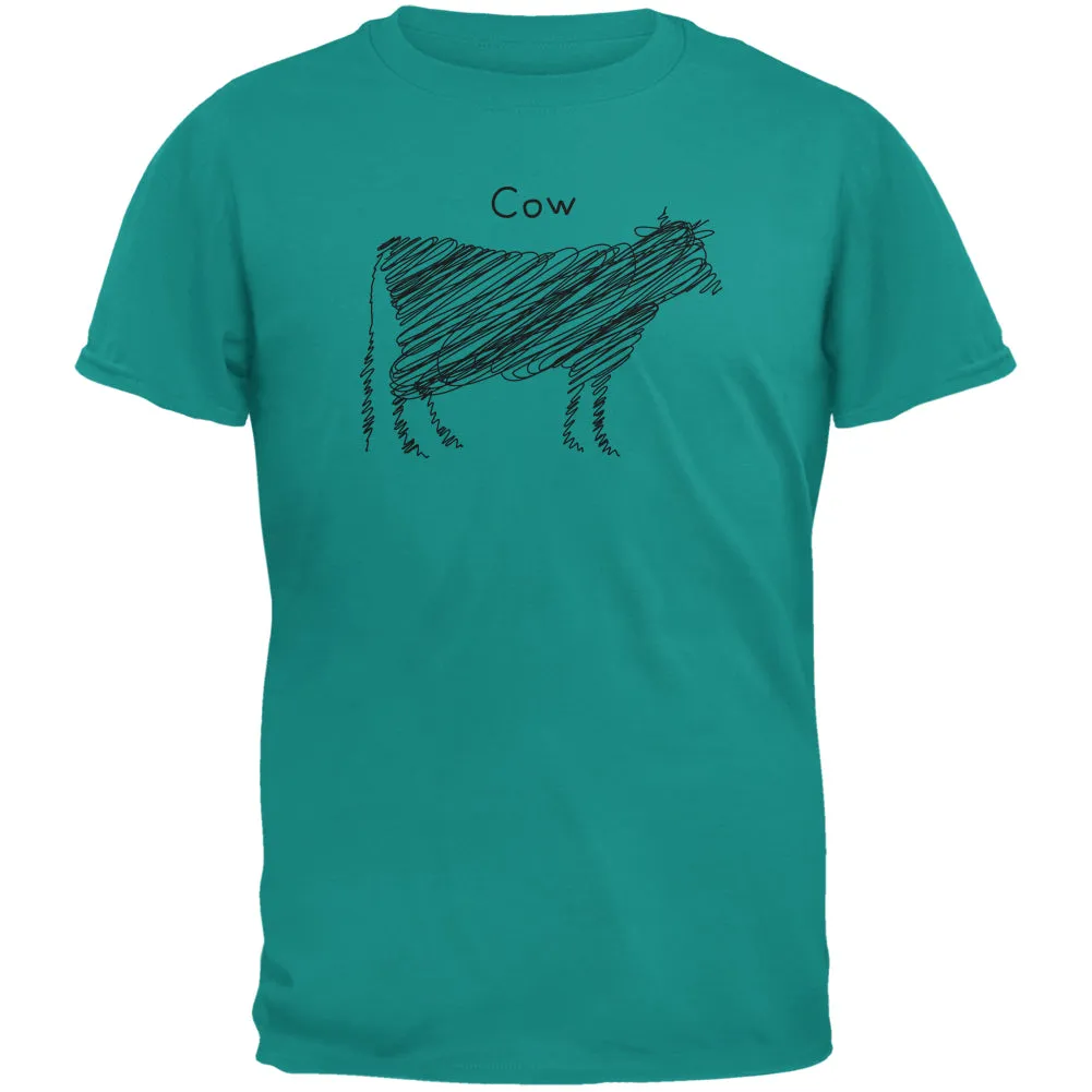 Cow Scribble Drawing Jade Green Adult T-Shirt sold by Old Glory