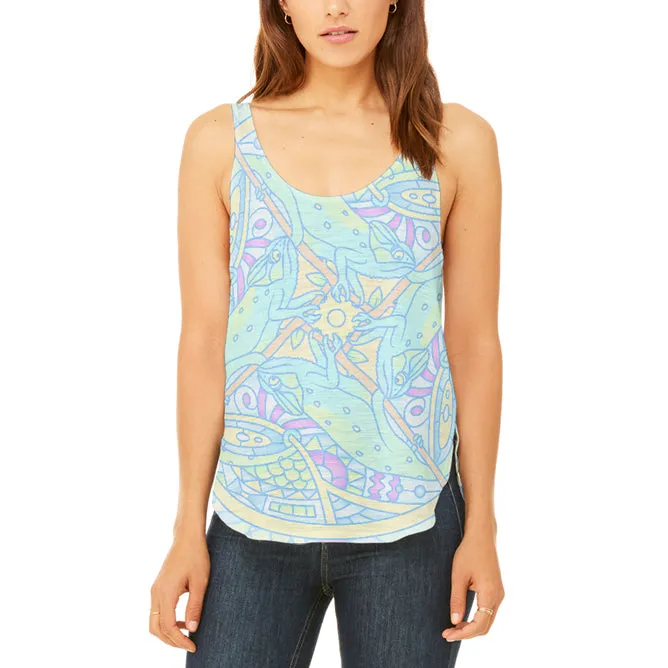 Trippy Chameleon Mandala Vintage Juniors Flowy Side Slit Tank Top sold by Old Glory