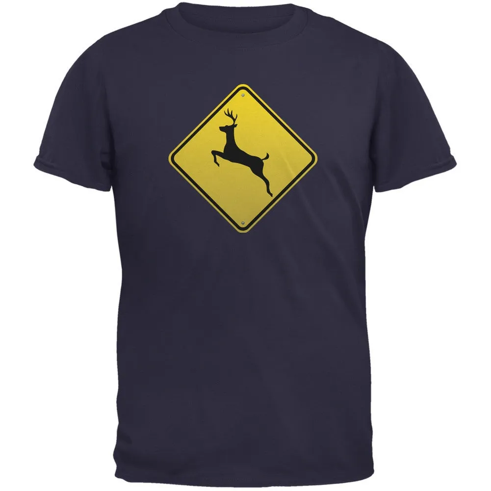 Deer Crossing Sign Navy Adult T-Shirt sold by Old Glory
