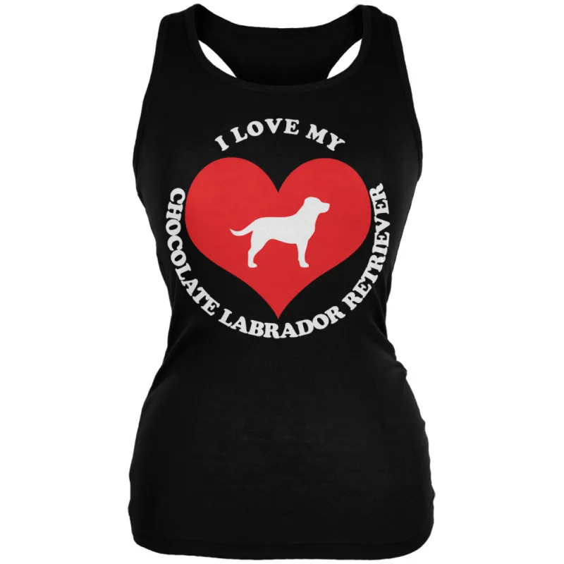 Valentines I Love My Chocolate Lab Black Juniors Soft Tank Top sold by Old Glory