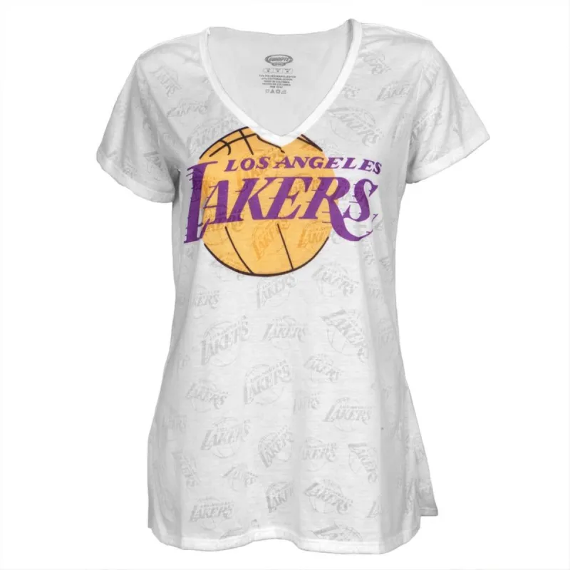 Los Angeles Lakers - Large Logo Juniors Burnout V-Neck T-Shirt sold by Old Glory