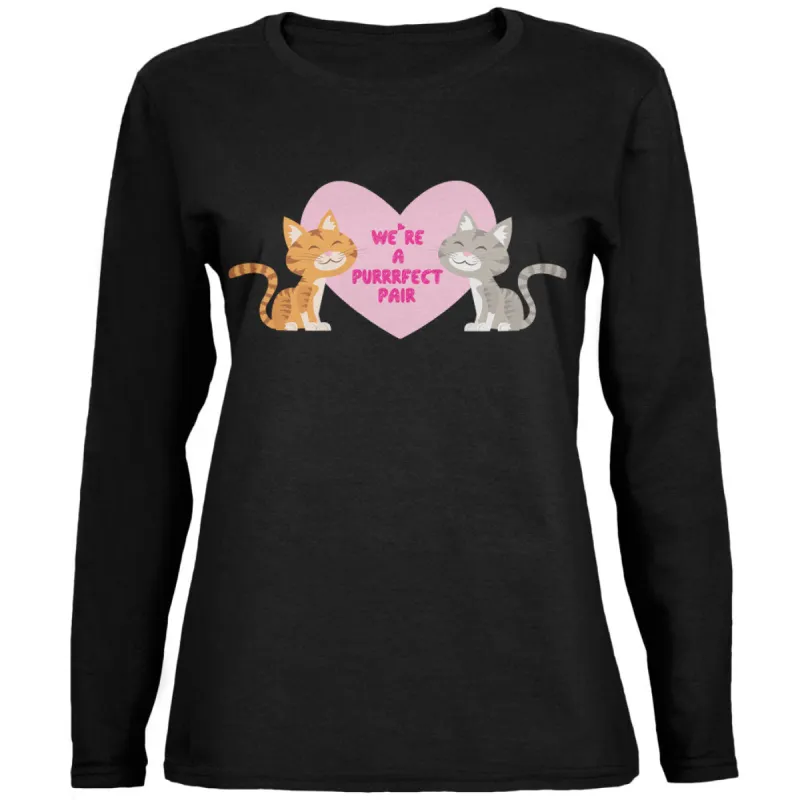 Valentines We're a Purrrfect Pair Black Womens Long Sleeve T-Shirt sold by Old Glory