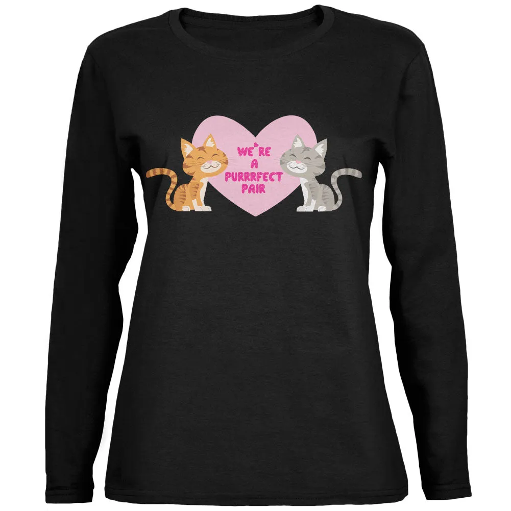 Valentines We're a Purrrfect Pair Black Womens Long Sleeve T-Shirt sold by Old Glory