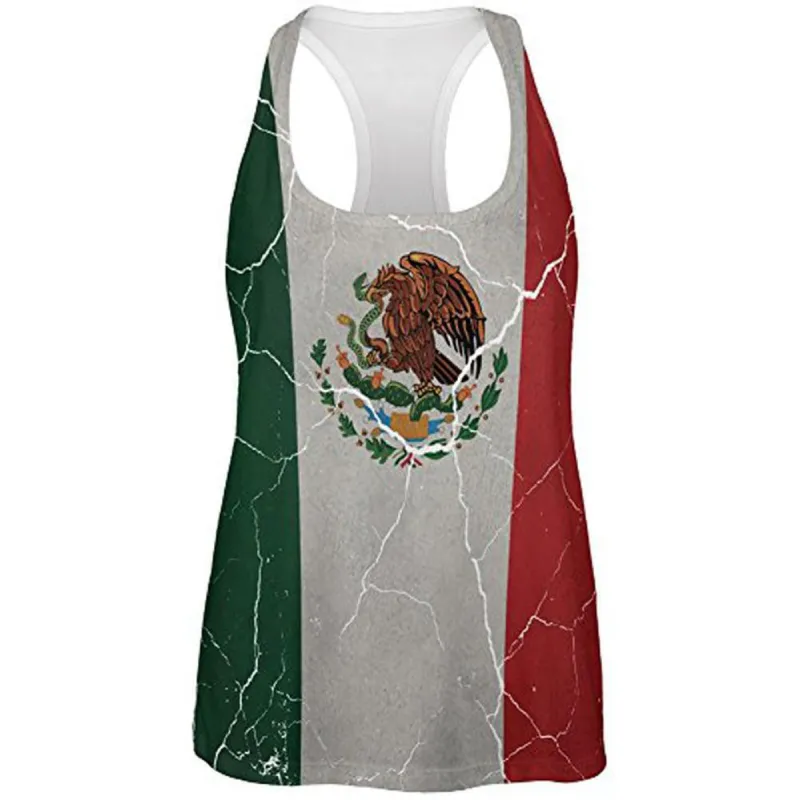 Cinco De Mayo Distressed Mexican Flag All Over Womens Work Out Tank Top sold by Old Glory