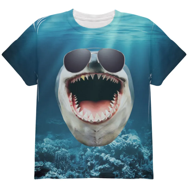 Big Goofy Shark In Sunglasses All Over Youth T Shirt sold by Old Glory