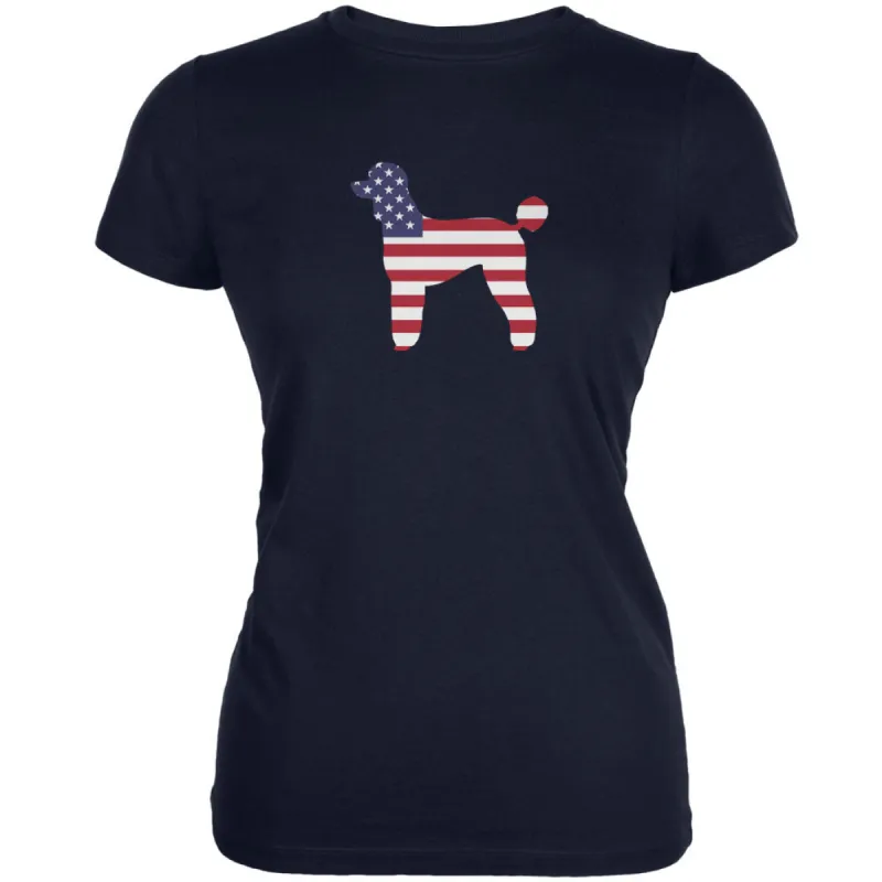 4th of July Patriotic Dog Poodle Navy Juniors Soft T-Shirt sold by Old Glory