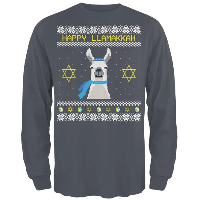 Llama Llamakkah Ugly Hanukkah Sweater Mens Long Sleeve T Shirt sold by Old Glory