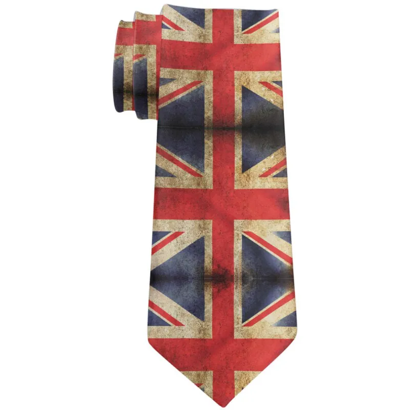 British Flag Union Jack Grunge Distressed All Over Neck Tie sold by Old Glory