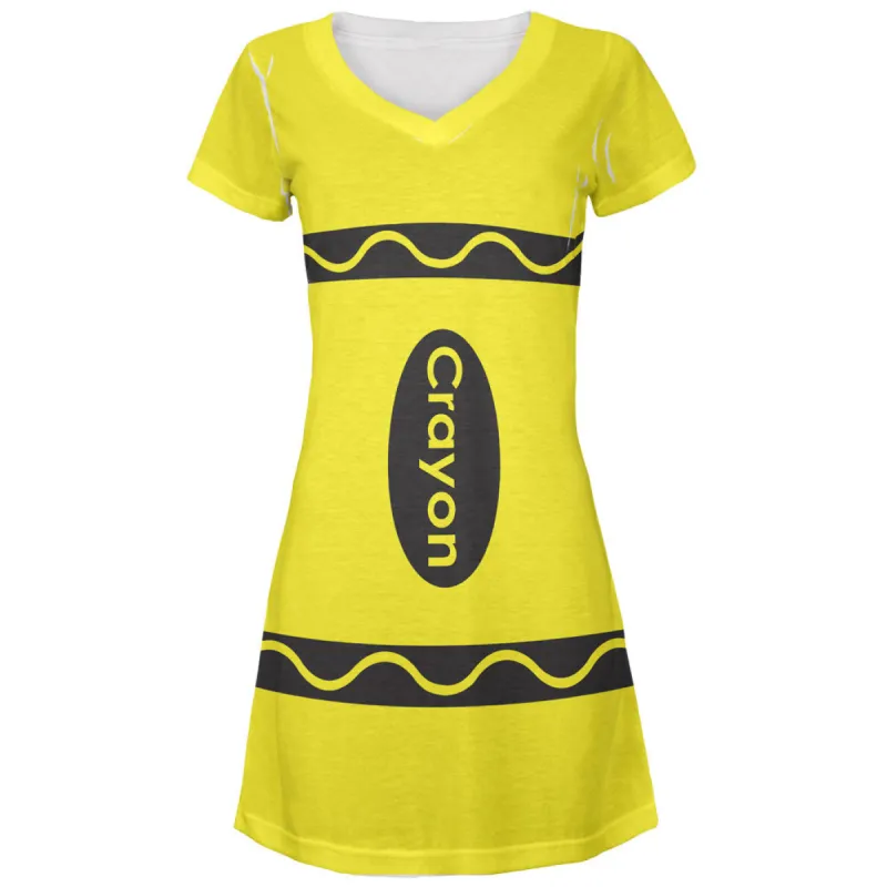 Halloween Crayon Costume Yellow Juniors V-Neck Beach Cover-Up Dress sold by Old Glory