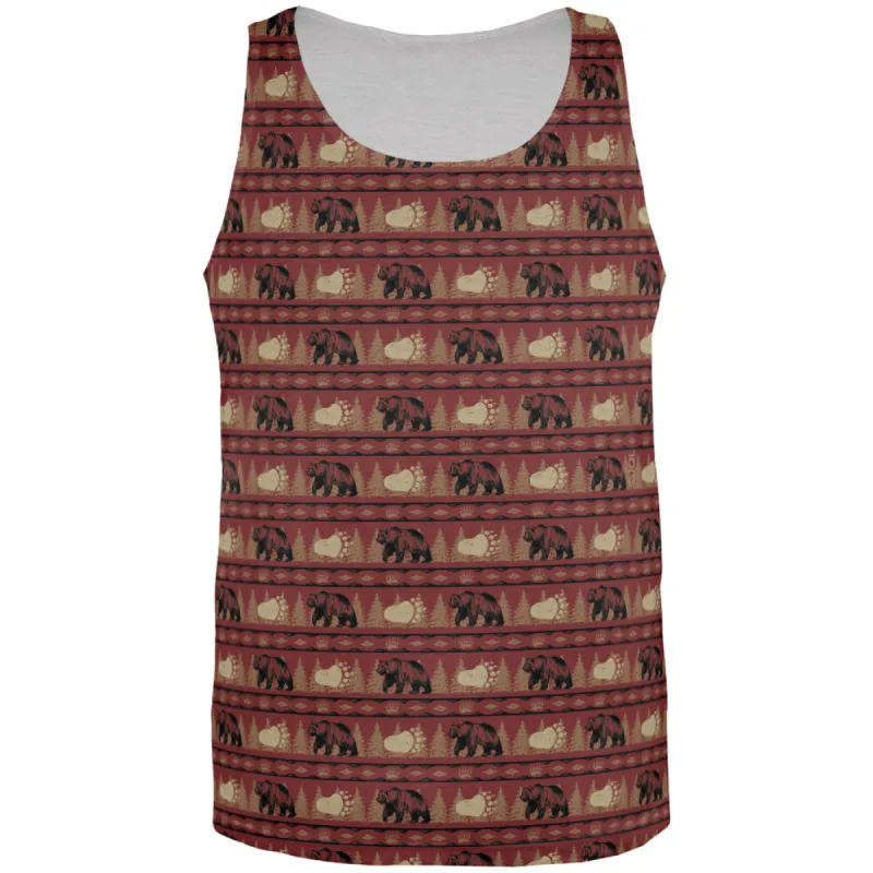 Grizzly Bear Adirondack Pattern Red All Over Mens Tank Top sold by Old Glory