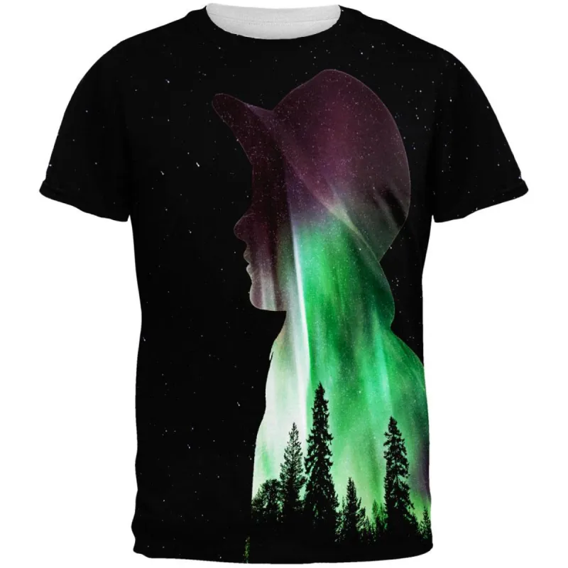 Northern Lights Adventure Girl All Over Mens Black Back T Shirt sold by Old Glory