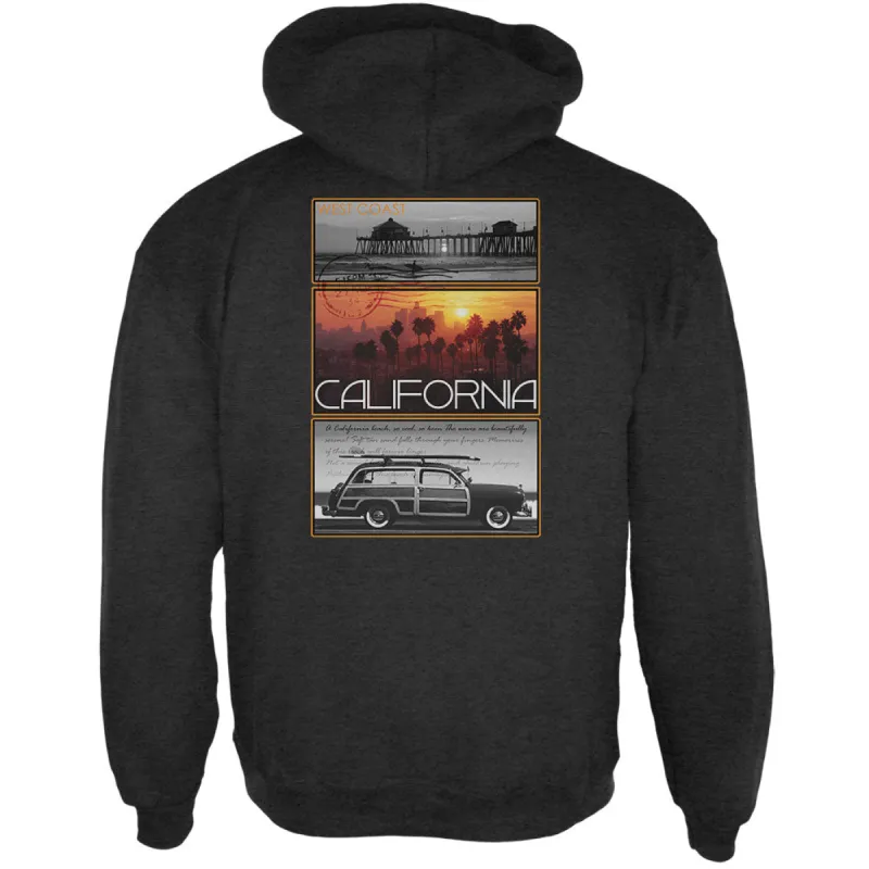 West Coast Postcard Pier Palm California Mens Hoodie sold by Old Glory